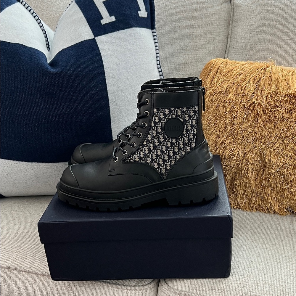 Dior Black Monogram Combat Boots